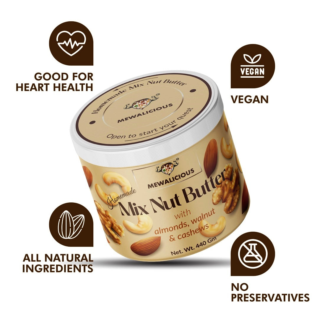 Mix Nut Butter With Almond, Walnut & Cashews, Mix Nut Butter Crunchy, Natural & Homemade, Vegan, Non-GMO, Peanut butter unsweetened - ItsMewalicious