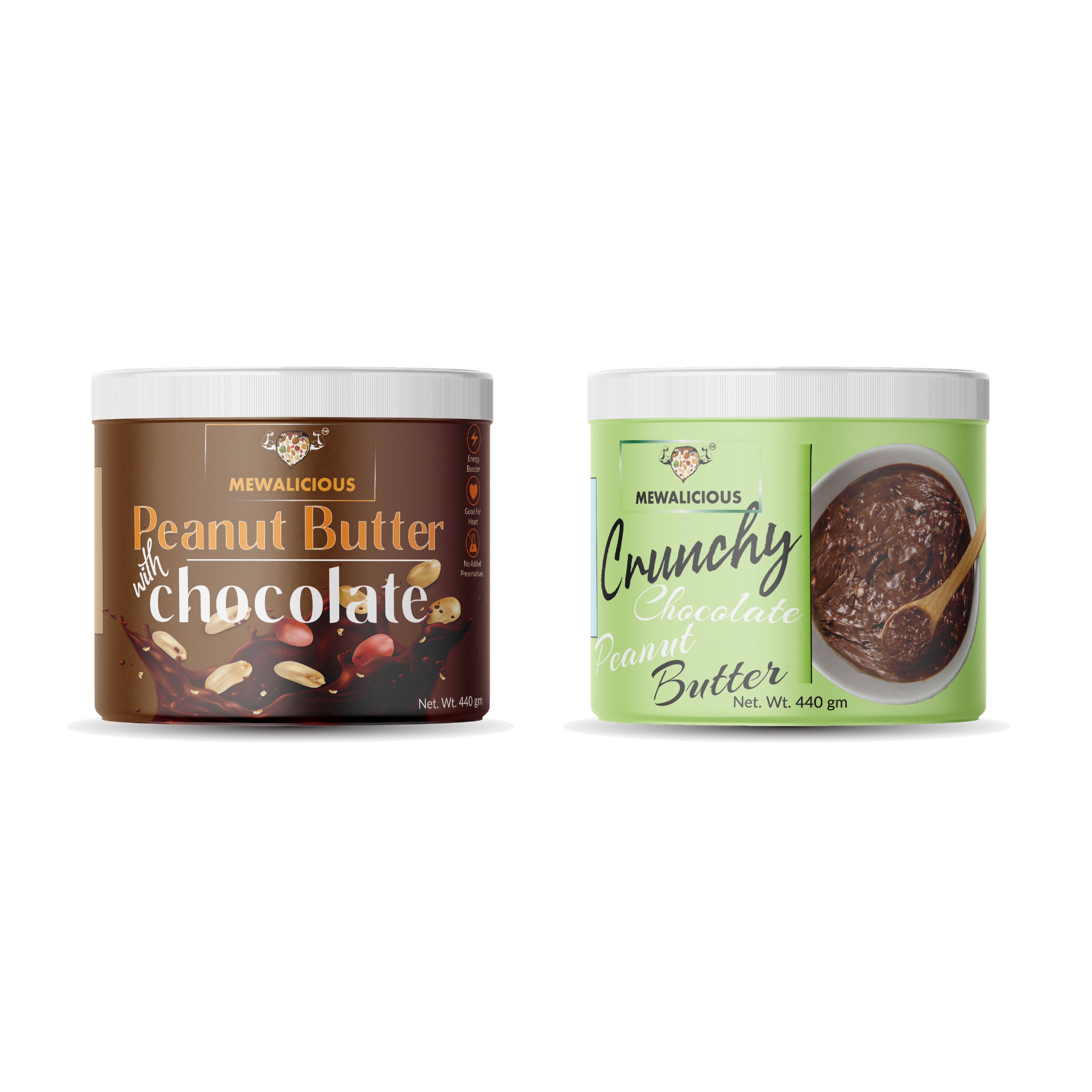 MEWALICIOUS Peanut Butter Chocolate Flavour, 23.05 gm Protein, Creamy + Peanut Butter Chocolate Flavour, 23.05 gm Protein, Crunchy, Natural & Homemade, Non-GMO, Sweetened (Pack of 2-400 gm Each) - ItsMewalicious